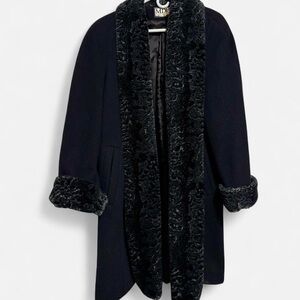 Vintage Black Faux Fur Trim Coat